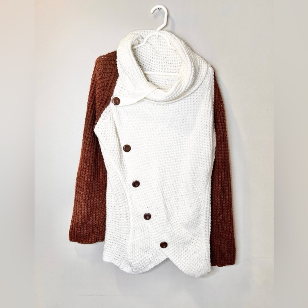Women’s Button Turtle Cowl Neck Asymmetric Hem Wrap Pullover Sweater Size XL - Picture 2 of 4